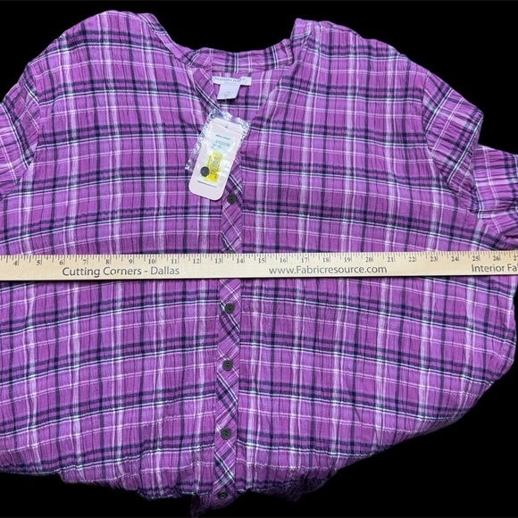 Allison Daley Purple Buttoned Blouse with Mandarin Collar - Picture 5 of 13